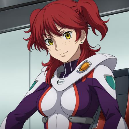 masterpiece,high quality,solo,
<lora:nenatrinity001:0.7>,smirk,
nenatrinity,1girl,
green hair,green eyes,
long hair,two side up,red hair,earrings,freckles,iridescent eyes,yellow eyes
purple pilot suit,
glowing,
cockpit,