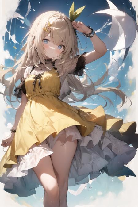 <lora:Niji-000005:1> iom, 1girl, solo, yellow dress