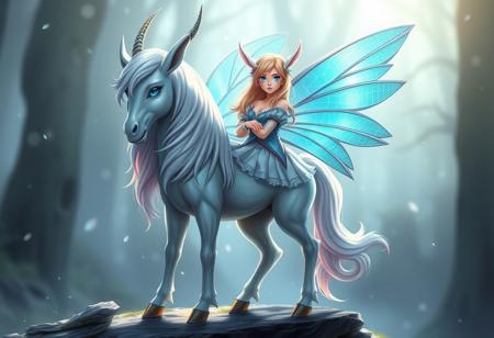 a beautiful centaur girl TinkerWaifu, fairy wings, blue eyes, full body standing