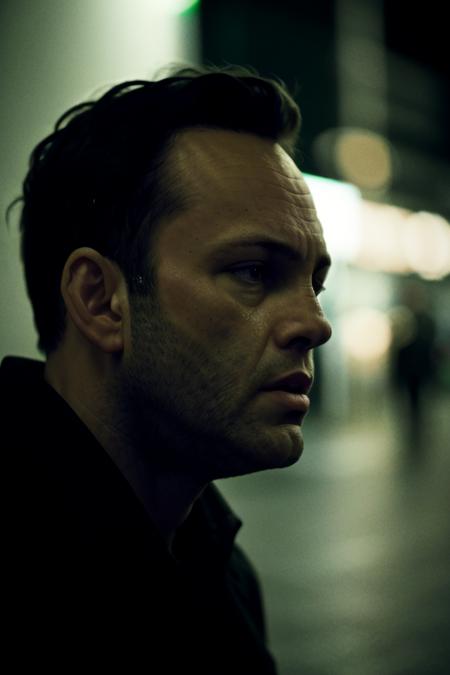 close up of a worried man waiting for the buss <lora:vinceVaughn:1>, RAW, 8K, UHD, a dark evening, [candid, amateur], ominous green lighting, bokeh