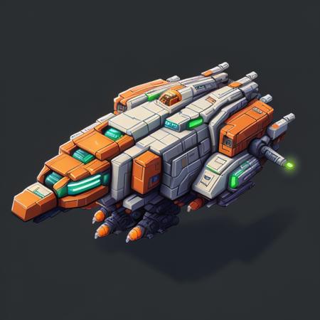 blocky green and orange spaceship, gradient background <lora:CuteSpaceship:1>