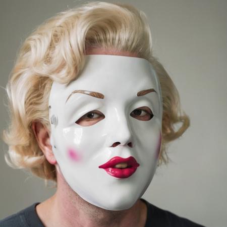 a man with  marilyn monroe mask, <lora:Creepy_Masks:1>  , male focus