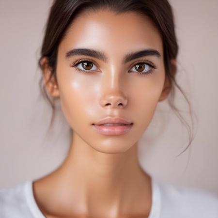 High quality photo portrait of a woman wearing minimal makeup,glossy lips, natural, skin texture visible, Nikon, sharp focus, natural lighting, highly detailed eyes