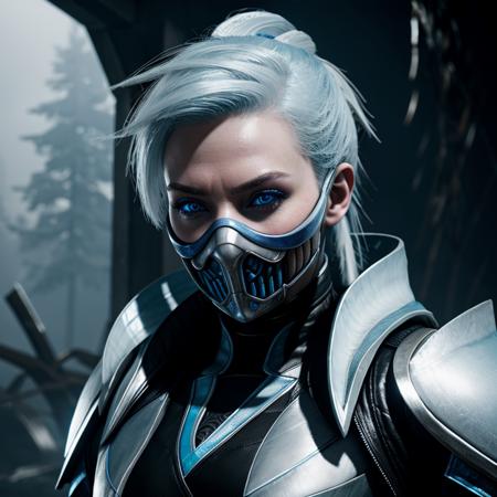 Hyperrealistic art of  <lora:Frost SD1.5:1.2>
Frost Mortal Kombat a pale white cold skin woman with an ice frost hair and frost eyes in a futuristic outfit with a ninja mask and a ninja costume, Extremely high-resolution details, photographic, realism pushed to extreme, fine texture, incredibly lifelike