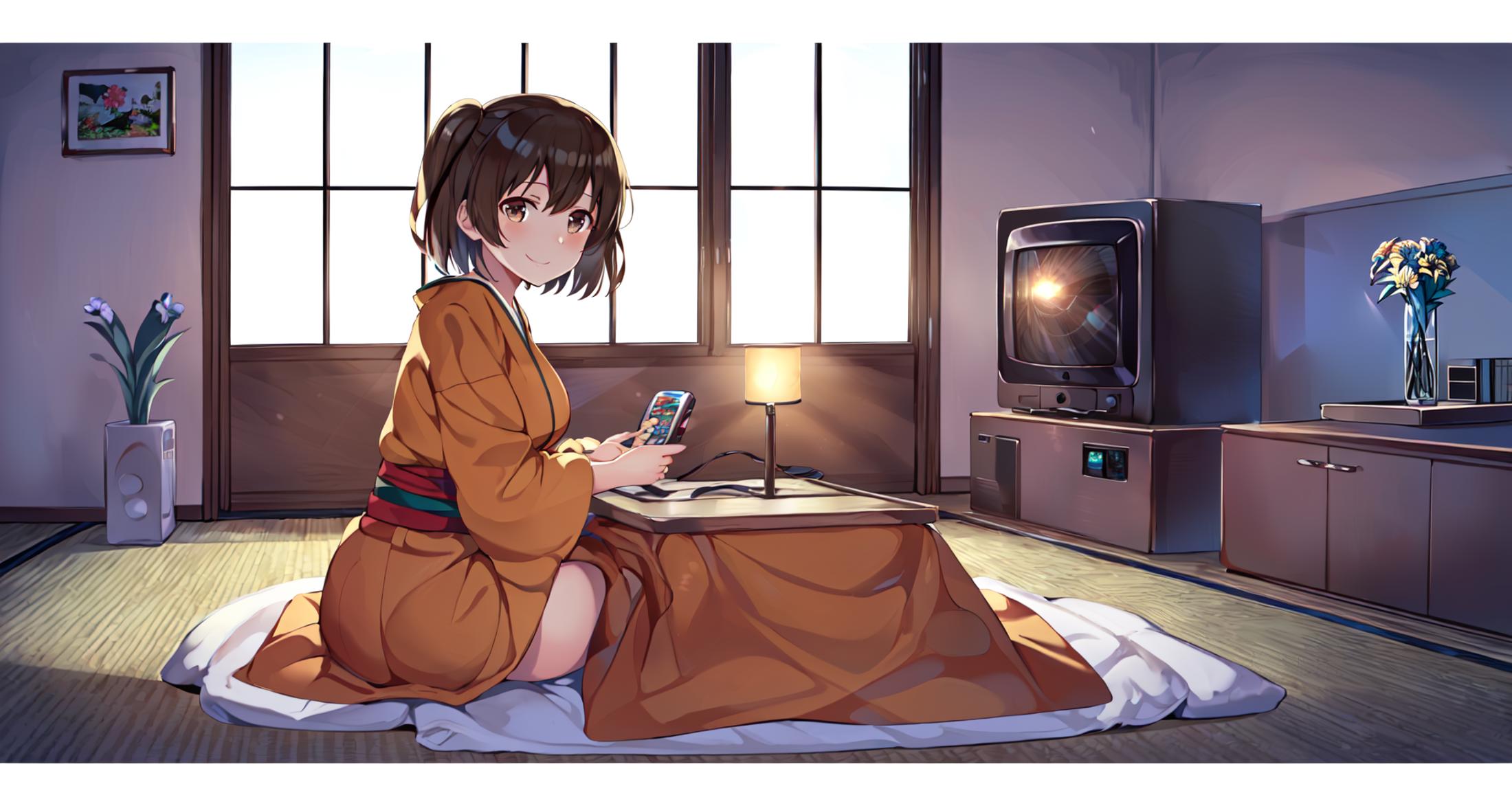 Kotatsu sitting at kotatsu | under kotatsu image by Machi