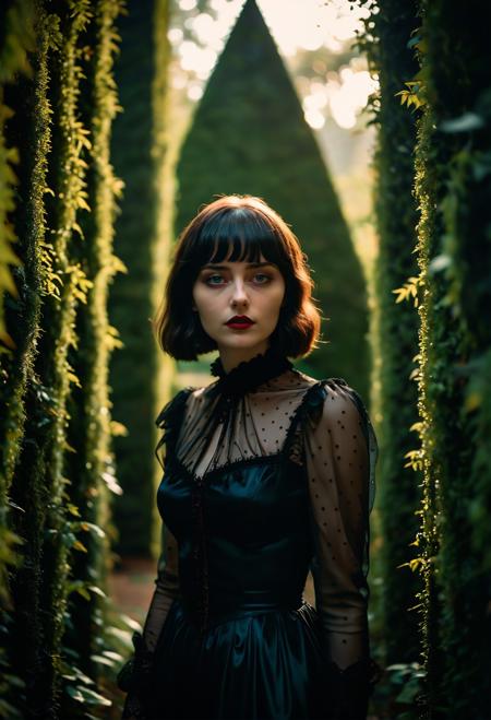 cinematic film still of (The Shining film style), collage, mixed media, horror-themed, macabre style, Girly Girl aesthetic, a portrait of an extraordinary tale in the midst of a surreal hedge-maze labyrinth, circles, triangle, geometric shapes, holographic colors, stunning background. warm and bright sunlight, a mesmerizing blend of light and shadow. masterpiece, absurdres, intricate details <lora:The Shining film style:0.8>, eerie, unsettling, dark, spooky, suspenseful, grim, dark, gothic, grim, haunting, shallow depth of field, vignette, highly detailed, high budget, bokeh, cinemascope, moody, epic, gorgeous, film grain, grainy