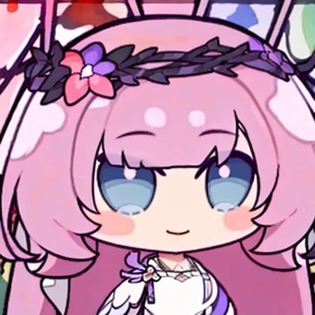 (masterpiece, flat color, colorful:1.0), (best quality:1.2), (ultra highres:1.1), 1girl, floating hair, petals, elysia \(herrscher of human:ego\) \(honkai impact\), light smile, petals, fantasy, church, stained glass, holding bouquet, looking at viewer,