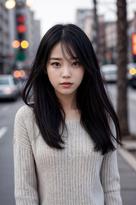 4rKXw,one pretty asian girl,solo,black hair,long hair,black eyes,parted lips,sweater,(looking at viewer),bokeh,upper body,looking at viewer,film grain,cowboy shot,epiCPhoto,<lora:pytorch_lora_weights:0.5>,<lora:breastsizeslideroffset:-0.3>,<lora:picxer_real:0.7>,<lora:more_details:0.6>,<lora:IU_V1:1>,
