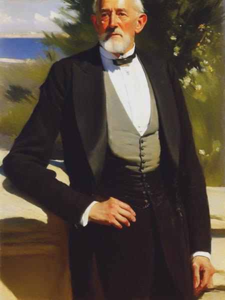 <lyco:WilliamMerrittChase:1.0> an oil painting of an older man by john singer sargent