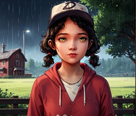 (score_9, score_8_up, score_7_up, score_6_up), clementine, telltale-style, twd, 1girl, hat, solo, dark skin, dark-skinned female, contour lines