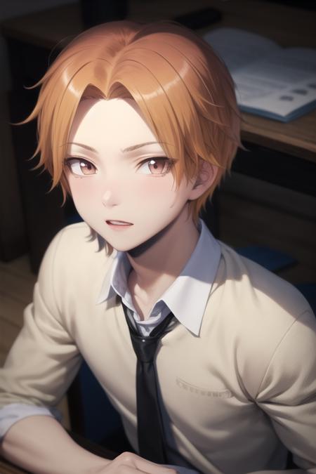 maehara_hiroto brown eyes orange hair school uniform shirt necktie