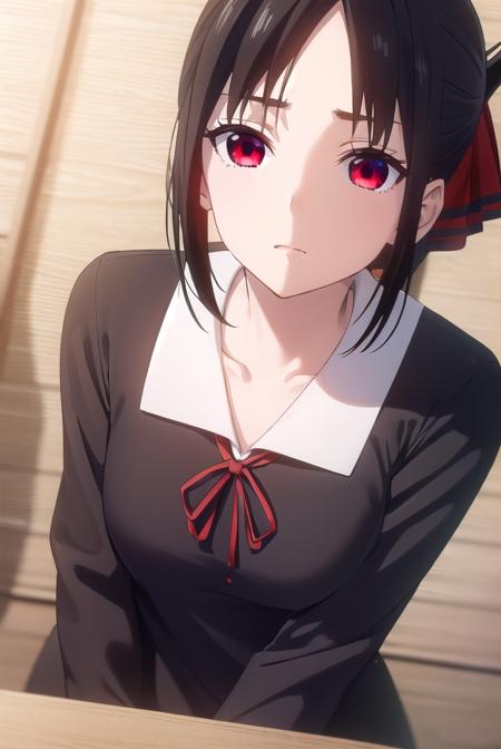 kaguyashinomiya, <lora:kaguya shinomiya s3-lora-nochekaiser:1>,
kaguya shinomiya, short hair, bangs, black hair, (red eyes:1.3), hair ribbon, sidelocks, folded ponytail, (parted bangs:1.5),
BREAK long sleeves, dress, ribbon, school uniform, collarbone, black dress, sailor collar, white sailor collar, red ribbon, neck ribbon, shuuchiin academy school uniform,
BREAK indoors, classroom,
BREAK looking at viewer, (cowboy shot:1.5),
BREAK <lyco:GoodHands-beta2:1>, (masterpiece:1.2), best quality, high resolution, unity 8k wallpaper, (illustration:0.8), (beautiful detailed eyes:1.6), extremely detailed face, perfect lighting, extremely detailed CG, (perfect hands, perfect anatomy),