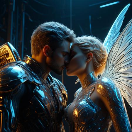 brutal biomechanical man kissing a beautiful female angel, magical, sci-fi, beautiful, unimaginable, 
very dramatic, naturalistic, photorealistic, highly detailed digital art, science vs fantasy, 
accurate intricate and realistic anatomy, 
soft lighting, Cinematic, Color Grading, Editorial Photography, volumetric lighting, atmospheric, Photography, 
Photoshoot, insanely detailed and intricate, hypermaximalist, elegant, hyper realistic, volumetric lighting, 
ray tracing, unreal engine, 3d, octane render, cinematic HD, 32k, 3D Megapixel, Pro Photo RGB, VR, Half Backlight, Backlight, Natural Light, Incandescent, Moody Lighting, 
Cinematic Lighting, Soft Lighting, Surround, Beautiful Lighting, Accent Lighting, Global Illumination, Global 
Ray tracing lighting, Scattering, Glow, Shadows, Rough, Flicker, Ray tracing reflections, Lumen reflections, 
Screen space reflections, Diffractive gradation, Chromatic aberration, GB Displacement, Scan Lines, Anti-Aliasing,
 FKAA, TXAA, RTX, SSAO, Shaders , OpenGL-Shaders, GLSL-Shaders, Post Processing, Post-Production, Cell Shading, 
Tone Mapping, CGI, VFX, SFX, insane ly d detailed and intricate, hyper-maximal, hyper-realistic, super-detailed, 
photography, hyper-realistic, 3D, photo-realistic, ultra-photo-realistic, ultra-detailed, intricate details, 8K, 
super-detailed, full color, ambient shading, volumetric lighting, high contrast, HDR, 3D