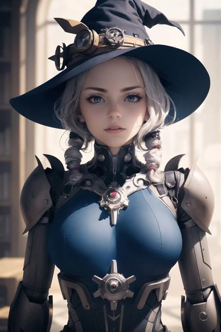 (Masterpiece, top quality, best quality, official art, beautiful and aesthetic:1. 2), ultra realistic, vibrant color, centered, focused shot, Instagram able, selfie, close up shot, dominating, biochemical cybernetic 1young witch, steampunk clockwork witch hat, cybernetic style witch dress, stray hair, magical aura, dynamic pose, (fractal art:1. 5, zentangle:1. 1), (epic composition, epic proportion), (gears background), professional work, extremely detailed, high quality, 16K, highres, ultra details, finely detail, an extremely delicate and beautiful, extremely detailed, real shadow, mechanical parts, robot joints, headgear, full armor, mechanical parts, robot joints, headgear, full armor, mecha musume