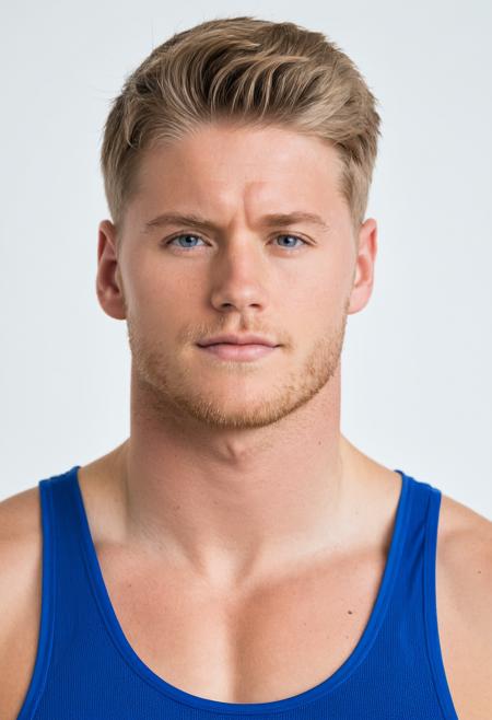 <lora:patrick_henning_sdxl_v2-000006:0.8> close-up headshot of patrickhenning in a blue athletic tank top, clean white background, soft studio lighting, calm and relaxed expression, sharp facial detail, photorealistic, minimalistic setupâââ