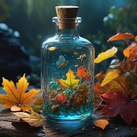 bioluminescent, 
effervenscent, 
Autumn, 
potion, 
beautiful clear glass bottle, 
Jean-Baptiste Monge style, 
16k, 
uhd, 
art by Josephine Wall, 
Anne Stokes, 
ultra hd, 
realistic, 
vivid colors, 
highly detailed, 
UHD drawing, 
pen and ink, 
perfect composition, 
beautiful detailed intricate insanely detailed octane render trending on artstation, 
8k artistic photography, 
photorealistic concept art, 
soft natural volumetric cinematic perfect light