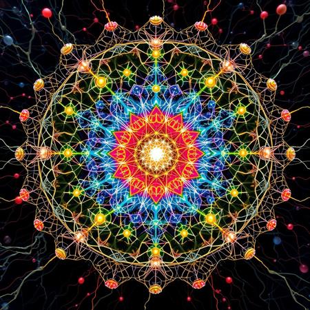 Layers Of Cybernetic Neurons, Scientific 4.0, Dimensional Rift, Abstract Diagram of Complex Supernatural Mathematics, Colorful 22 Step Spirit World, Pure Energy Balls, High Contrast Melding