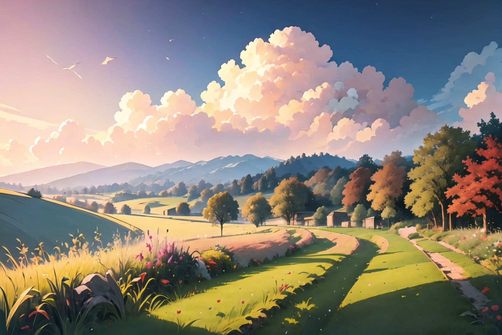 grass,cloud,(sitting person),dreamscape,dream,landscape,<lora:DreamscapeIllustration:1>,