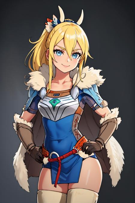 mhravinia, ponytail fur trim, armor, gloves, thighhighs