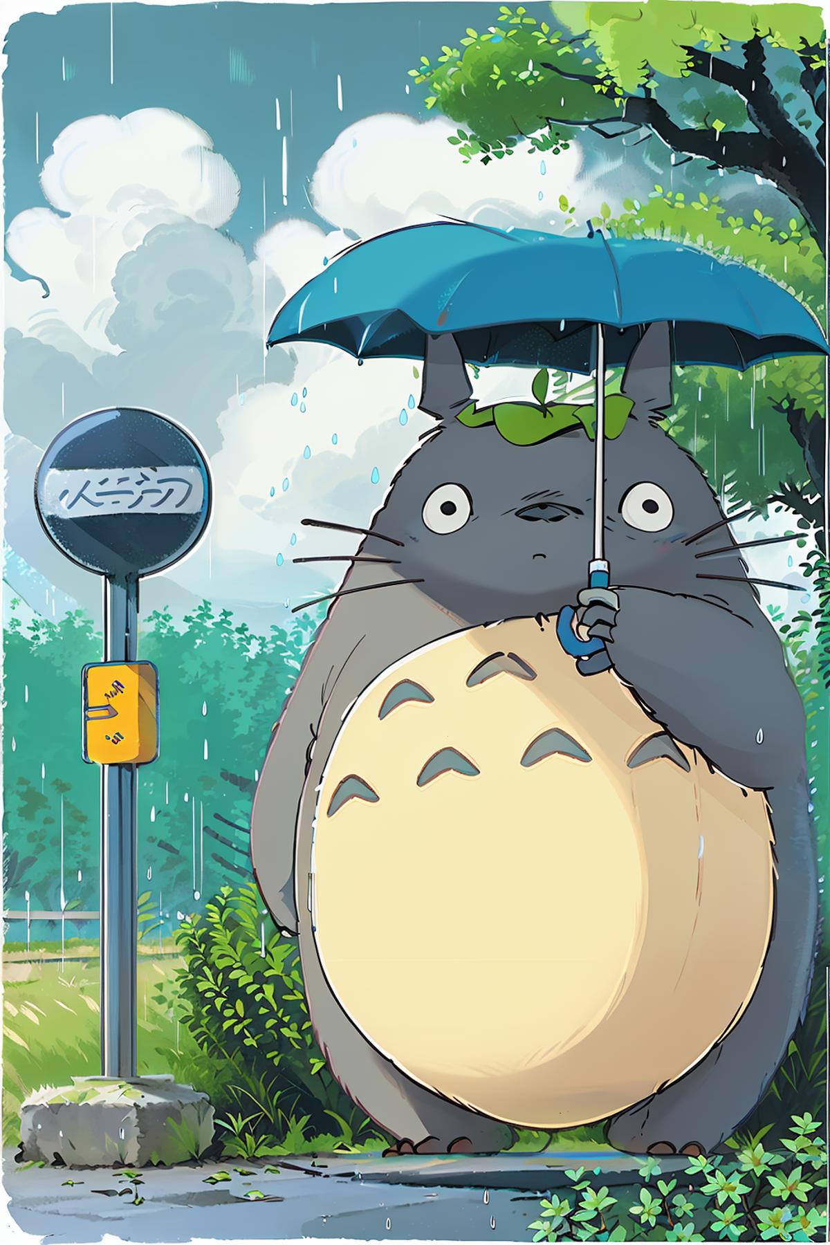 A cartoon character holding an umbrella and looking surprised.
