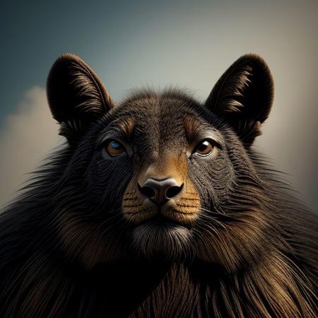 OverallDetail, rim light, gl0ssy_vray_8k, Extremely intricate, epic background, gigantic, masterpiece, 8k resolution, otherworldy animal, amazing, different angles, front view, faraway view, from below, matte black, gilding fur, goldy animal