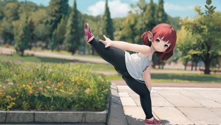 (masterpiece:1.2), (best quality:1.2),
<lora:new_lalav5-15:1>,lalafell, 1girl, girl,
 Tank top and leggings,Curly afro,Red hair, hazel eyes,Sea hills,from side,Doing a split,Bored