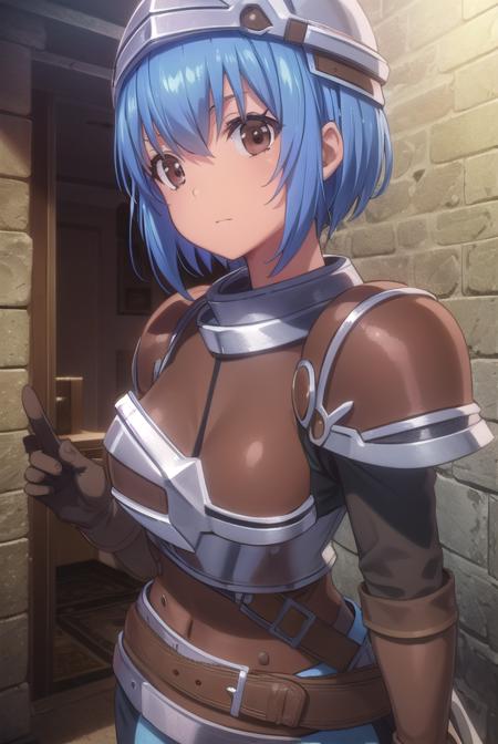 menadshisei, <lora:menad shisei-lora-nochekaiser:1>,
menad shisei, short hair, (brown eyes:1.5), blue hair,
BREAK gloves, armor, shoulder armor, brown gloves, pauldrons, breastplate,
BREAK indoors, castle,
BREAK looking at viewer, (cowboy shot:1.5),
BREAK <lyco:GoodHands-beta2:1>, (masterpiece:1.2), best quality, high resolution, unity 8k wallpaper, (illustration:0.8), (beautiful detailed eyes:1.6), extremely detailed face, perfect lighting, extremely detailed CG, (perfect hands, perfect anatomy),