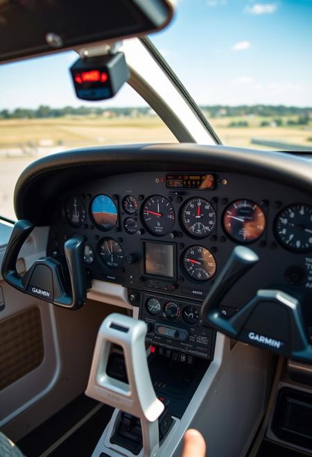 A beautifully composed professional photograph of a Cessna 172 instrument panel after a full Garmin upgrade, GTN 750, G5