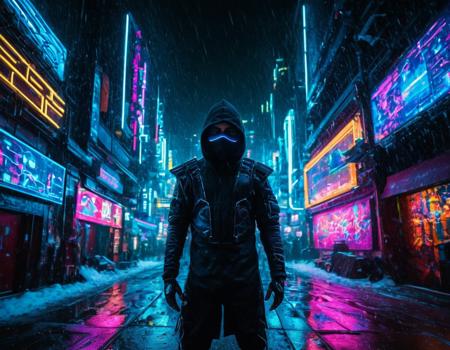 cinematic still An illuminated ninja in the style of the golden glitched rainbow. Snow falls, and around the canvas in the style of colorful digital art, holographic geometric patterns float. The image has a cyberpunk aesthetic with a glitchy distortion: black background, neon lights, glitch art, surrealism, high contrast, vibrant colors, psychedelic patterns, ethereal glow. It creates a spiritual contemplation and an otherworldly beauty. It looks like something in the style of science fiction . emotional, harmonious, vignette, 4k epic detailed, shot on kodak, 35mm photo, sharp focus, high budget, cinemascope, moody, epic, gorgeous, film grain, grainy, cyberpunk cityscape An illuminated ninja in the style of the golden glitched rainbow. Snow falls, and around the canvas in the style of colorful digital art, holographic geometric patterns float. The image has a cyberpunk aesthetic with a glitchy distortion: black background, neon lights, glitch art, surrealism, high contrast, vibrant colors, psychedelic patterns, ethereal glow. It creates a spiritual contemplation and an otherworldly beauty. It looks like something in the style of science fiction . neon lights, dark alleys, skyscrapers, futuristic, vibrant colors, high contrast, highly detailed, An illuminated ninja in the style of the golden glitched rainbow. Snow falls, and around the canvas in the style of colorful digital art, holographic geometric patterns float. The image has a cyberpunk aesthetic with a glitchy distortion: black background, neon lights, glitch art, surrealism, high contrast, vibrant colors, psychedelic patterns, ethereal glow. It creates a spiritual contemplation and an otherworldly beauty. It looks like something in the style of science fiction, cinematic, epic, fantastic, highly detailed, very real, extremely serious, full color, beautiful, stunning, awesome artistic, symmetry, amazing detail, pretty, cool, intricate, elegant, perfect, dynamic light, great composition, atmosphere, marvelous, vivid, creative, positive
