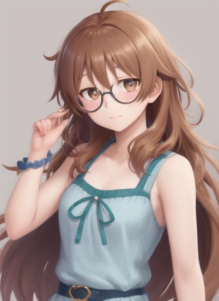 masterpiece, best quality, high quality, 1girl, solo,, glasses, round eyewear, upper body, <lora:glasses-2:1>,   <lora:arakiHinaTHEIdolmSTER_v10:1>, araki_hina, orange hair, brown eyes, ahoge, messy hair, medium hair, long hair, hair between eyes, brown hair,