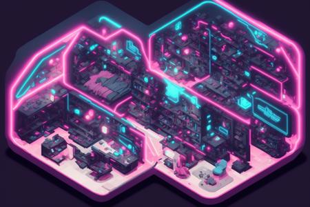 duskametrik isometric twitch streamer bedroom with neon lights