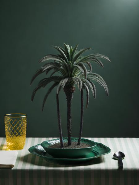 <lora:Plate:1>a plate with a palm tree on top of it