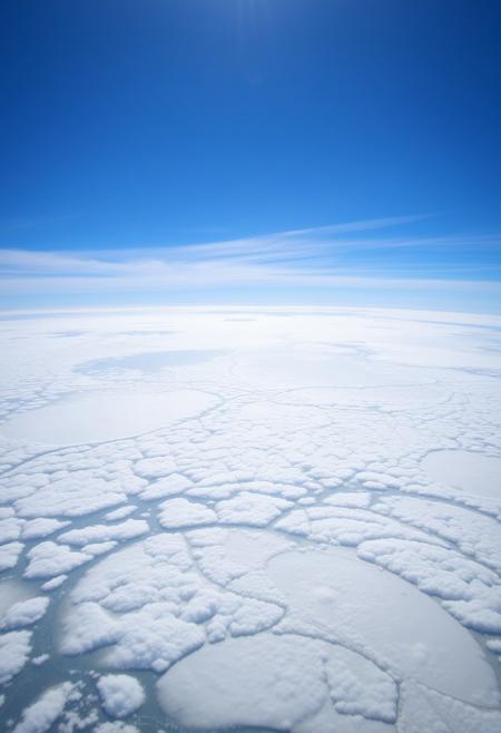 Flooded earth. Infinite ocean. Horizon visible. Top of scyscraper visible. New york times photo.