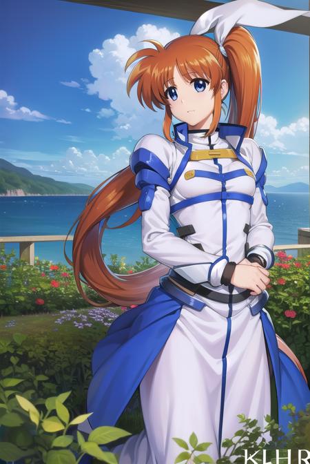 nanohatakamachi, <lora:nanohatakamachi-lora-nochekaiser:1>,
nanoha takamachi, (takamachi nanoha:1.5), long hair, blue eyes, brown hair, hair ribbon, (side ponytail:1.5), white ribbon,
BREAK magical girl, jacket, collar, puffy sleeves, long sleeves, white jacket,
BREAK looking at viewer, full body, upper body,
BREAK outdoors, city, sky,
BREAK <lyco:GoodHands-beta2:1>, (masterpiece:1.2), best quality, high resolution, unity 8k wallpaper, (illustration:0.8), (beautiful detailed eyes:1.6), extremely detailed face, perfect lighting, extremely detailed CG, (perfect hands, perfect anatomy),