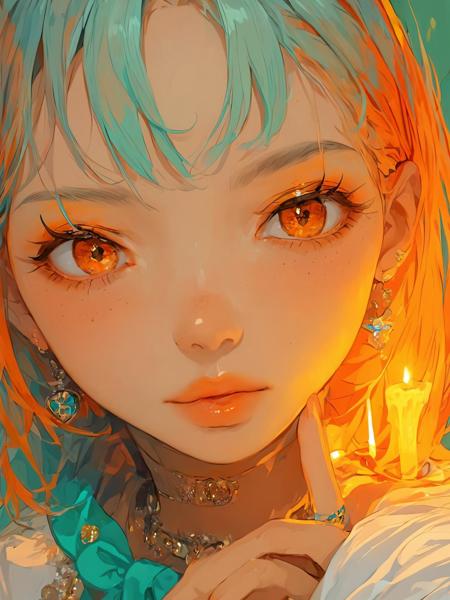 score_9, score_8_up, score_7_up, source_anime, 1girl, ultra detailed, young, 18 yo, solo,despair, orange eyes, two-tone hair, propped up on one hand (sitting or standing), (selfie,candlelight),
,( hyperrealism anime art style | realism anime art style | anime art style ),Aqua scheme, anime and manga, anime image, female persona, anime art, featured on cg society, perfect Moe anime,
close_up face,
 <lora:Omega_girl_portrait-000019:1>