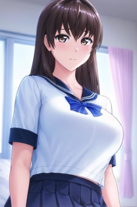 (Night:1.7), standing in a room
standing at attention,
blue bowtie, school_uniform,blue_sailor_collar,short_sleeves,blue and white skirt ,
<lora:saiminSeishidou:0.2>,<lora:Mai_Shiranui-KK77-V2:0.1>,<lora:Artificial_Academy_2-KK77-V1:0.7>,
bangs,hair_between_eyes,brown_hair,brown_eyes,long_hair,
1 girl, 20yo,mature female,Beautiful Finger,Beautiful long legs,Beautiful body,Beautiful Nose,Beautiful character design, perfect eyes, perfect face,
looking at viewer, (innocent_big_eyes:1.0),(expressionless:1.3),
NSFW,official art,extremely detailed CG unity 8k wallpaper, perfect lighting,Colorful, Bright_Front_face_Lighting,
(masterpiece:1.0),(best_quality:1.0), ultra high res,4K,ultra-detailed,
photography, 8K, HDR, highres, absurdres:1.2, Kodak portra 400, film grain, blurry background, bokeh:1.2, lens flare, (vibrant_color:1.2)
(Beautiful,large_Breasts:1.4), (beautiful_face:1.5),(narrow_waist),