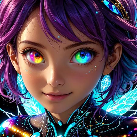 detailed, realistic, 8k uhd, high quality, source anime, illustration, masterpiece,  An epic photo of girl<lora:Biolumins v1:0.8>, beautiful smile, glowing eyes, heterochromia eyes, close up,