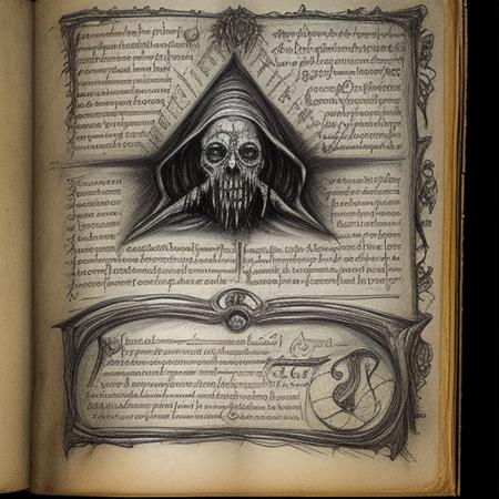 end of the world, Necronomicon Sketch, VoynichManuscript <lora:Necronomicon-10:0.5> <lora:VoynichManuscript:0.5>