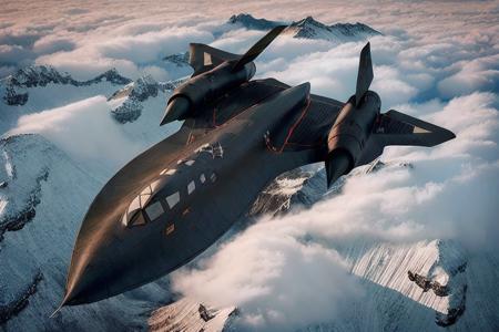 analog gloomy aerial photo of a blackbird stealth plane, <lora:bl4ckb1rd:1>, ((nighttime)), (orbit of earth), snowy mountains down below,  High Detail, Sharp focus, (photorealism), realistic, best quality, 8k, award winning, dramatic lighting, epic, cinematic, masterpiece, rim light, action movie, war,