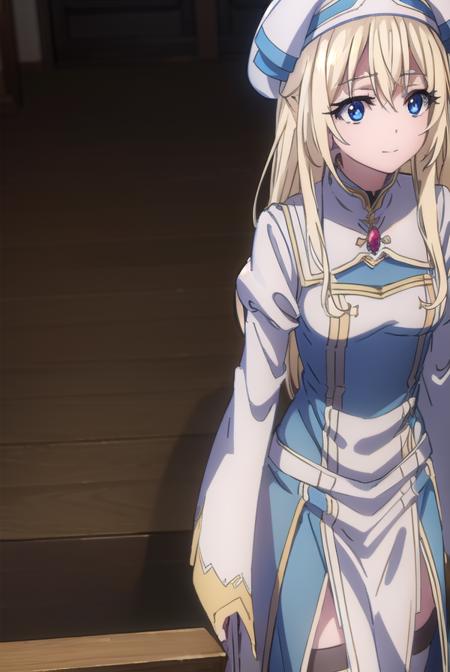 priestess, <lora:priestesss2-lora-nochekaiser:1>, 
priestess, blonde hair, blue eyes, long hair, hair between eyes, (small breast:1.2), smile,
BREAK boots, dress, frilled sleeves, frills, hat, white headwear, pelvic curtain, high heels, robe, thigh boots, thighhighs, white thighhighs, long sleeves, puffy sleeves,
BREAK indoors, church,
BREAK looking at viewer, (cowboy shot:1.5),
BREAK <lyco:GoodHands-beta2:1>, (masterpiece:1.2), best quality, high resolution, unity 8k wallpaper, (illustration:0.8), (beautiful detailed eyes:1.6), extremely detailed face, perfect lighting, extremely detailed CG, (perfect hands, perfect anatomy),