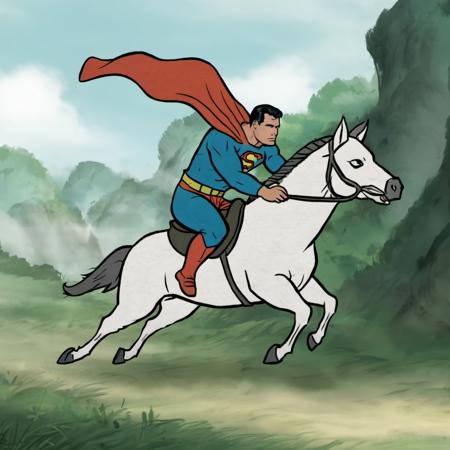 Superman rides a horse, <lora:xyg_3:0.9>,xyg,