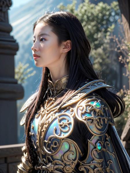 liuyifei,high res, masterpiece, unity 8k wallpaper,female knight, heaven armor,armor is  flamboyant and exaggerated, intricate complexity, human structure, character concept, steampunk, iridescent on greg cyber the cinematic, art, artwork, fantasy character illustration, coherent trending on artstation render, hyper intricate intricate wizard, cinematic, dramatic light, medium shot, low angle, macro, only body, anime art, gems, alchemy, ferroflu <lora:liuyifei_dragon_mj7_8:0.5><lora:epi_noiseoffset2 (1):0.6> <lora:more_details (1):0.6>
