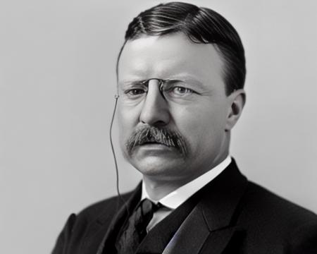 teddy r,  solo, simple background, 1man, closed mouth, monochrome, greyscale, male focus, wire rim glasses, portrait, realistic, mustache  realistic, 4k,    <lora:Teddy_R-1.5:1>