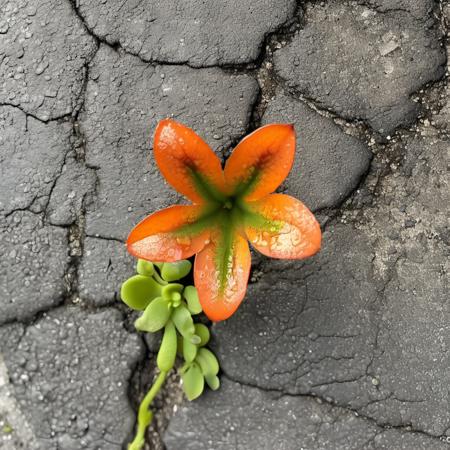 barnum-sepia cinematic photo lush blossoming carnivore orange  shiny green plant growing from, slimy, cracked asphalt texture, weathered, dark,  wet, cracks, simple background
 <lora:asphalt-SDXL-m:0.7> <lora:treebark-SDXL-s-exp:0.7> , evening . 35mm photograph, film, bokeh, professional, 4k, highly detailed