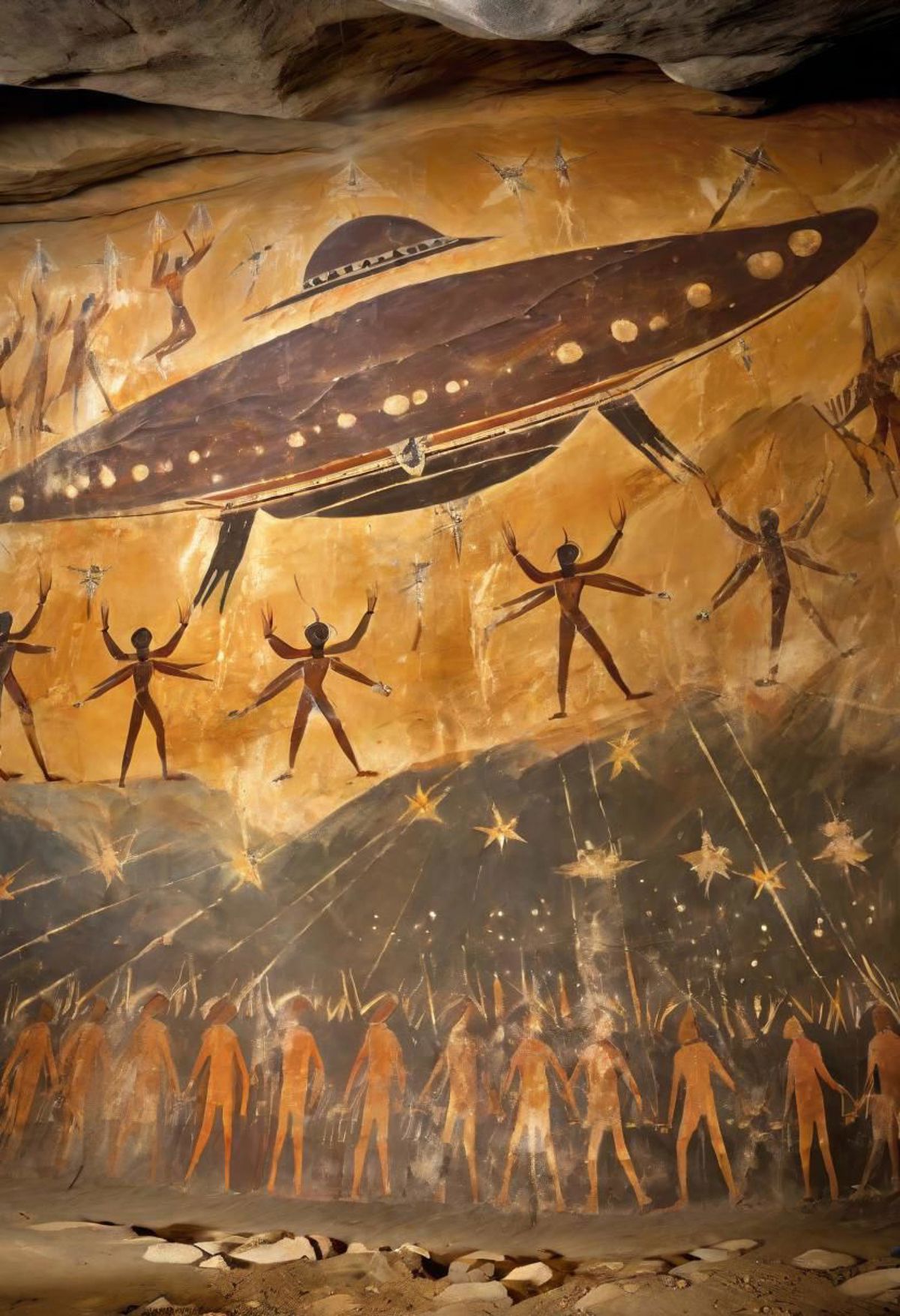 Ancient Painted Cave Depicting Aliens and Spaceships