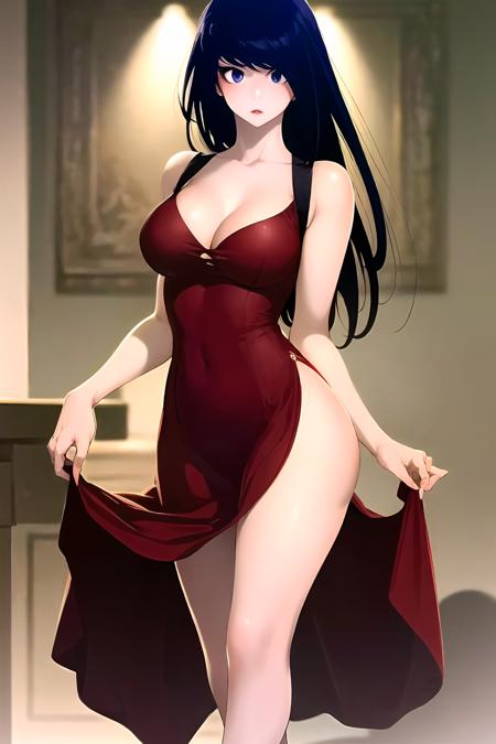 best quality, masterpiece,   <lora:perfect-03:1>, 4r4h,red dress, looking at viewer,