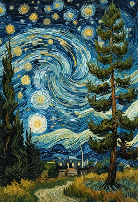 A living Van Gogh painting, swirling stars and cypress trees morphing into 3D, thick oil brushstrokes moving like liquid, photorealistic textures mixed with impressionism, 8k museum masterpiece