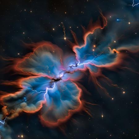 mad-nbla, lightning bolt shaped nebula, ultra realistic, complementing tones