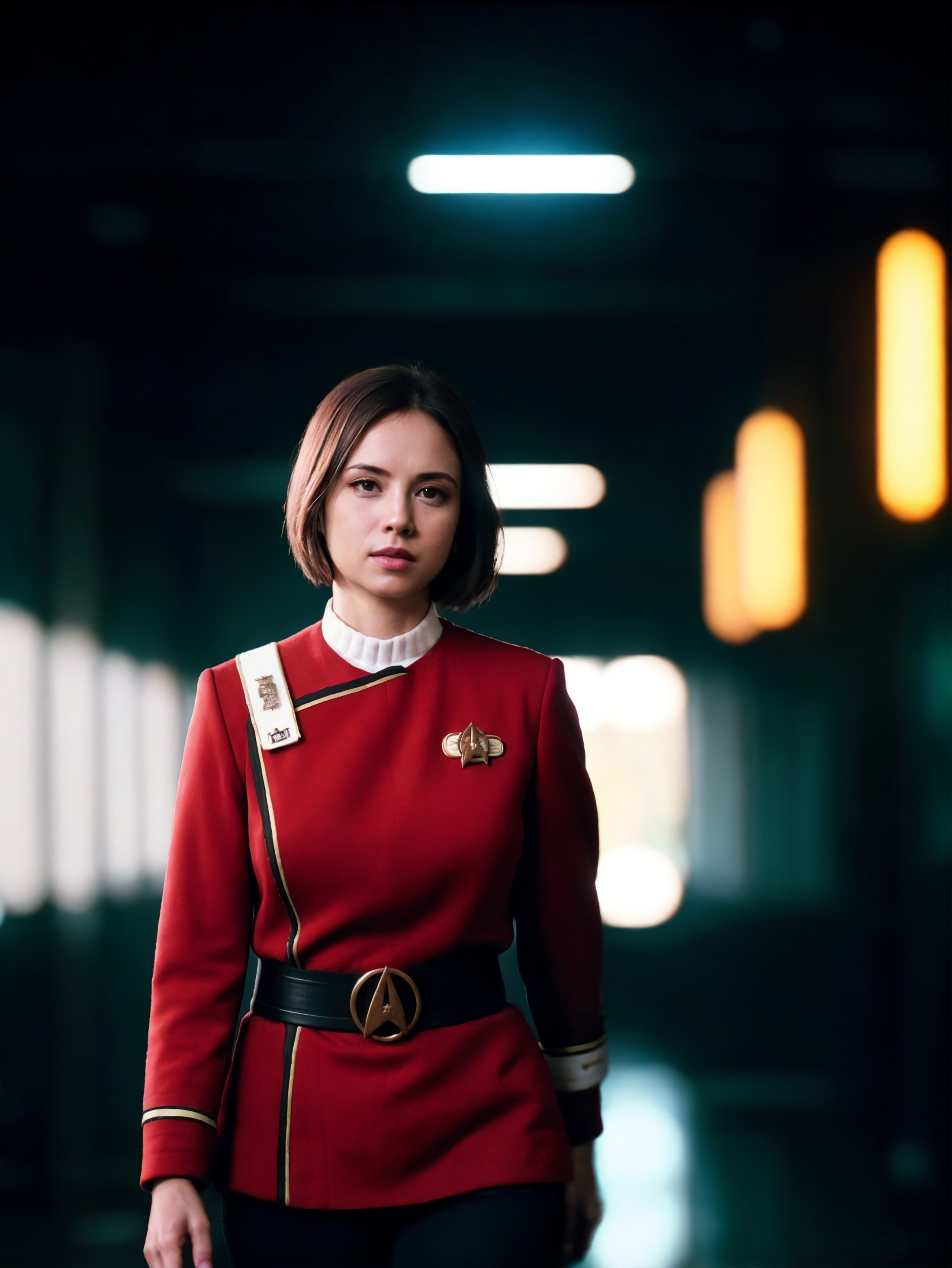 woman in twokunf red uniform,professional photograph of a stunning woman detailed, sharp focus, dramatic, award winning, c...