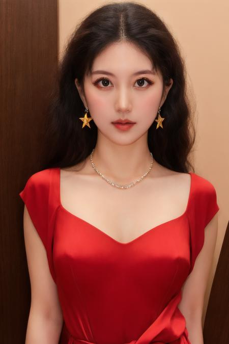 1girl, high quality, looking at viewer,upper body, evening gown, , blush, skin tight, waist, mature female, necklace, star earrings, 
 <lora:zzzz_v1-000007:0.69>